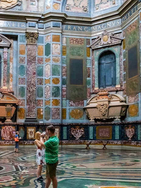 Medici Chapel crypts in Florence with visitors, part of Florence Wonders tour with Uffizi Gallery access.