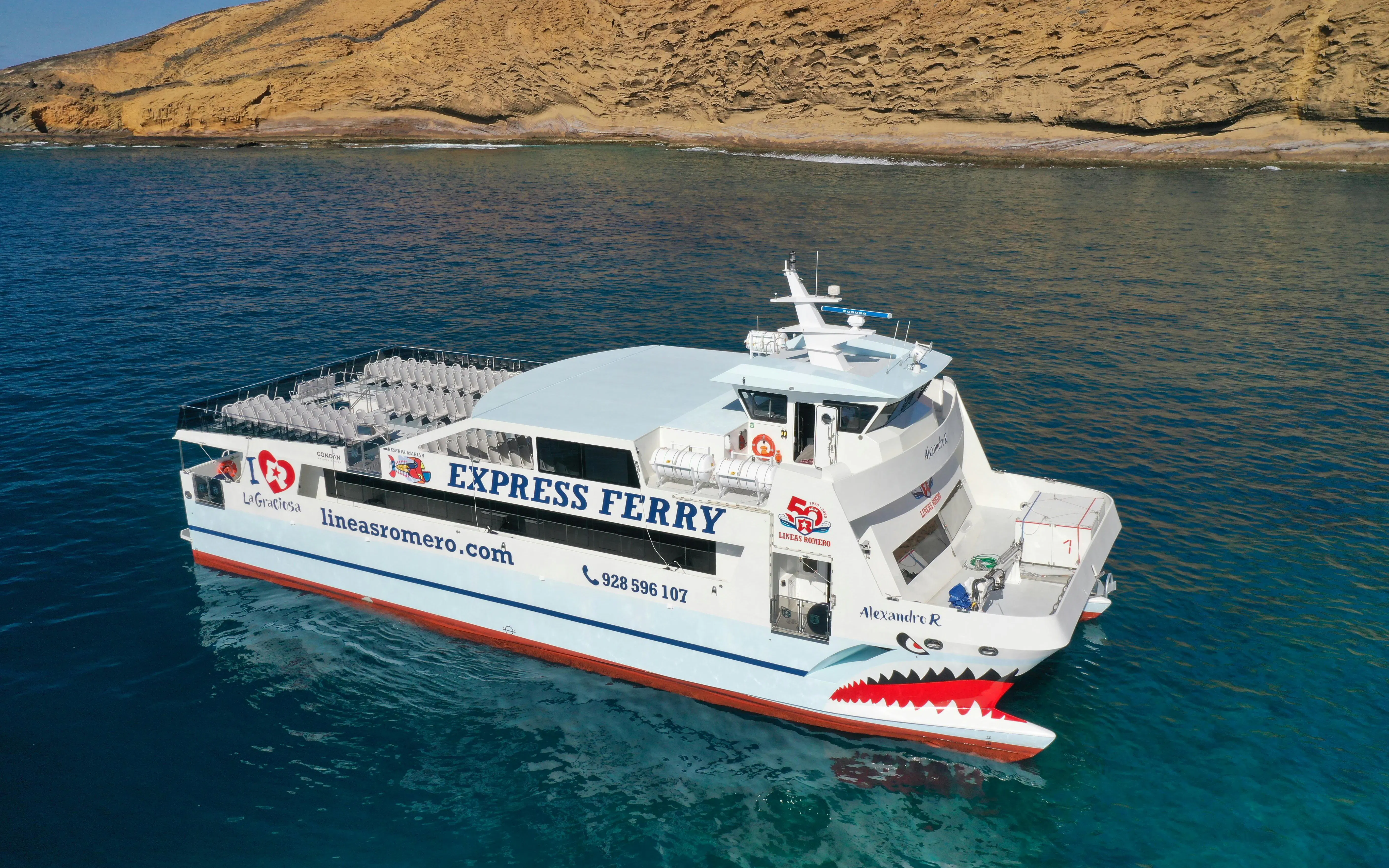 Ferry near La Graciosa Island offering round trip transfers.