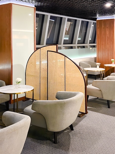 Business class lounge seating area at Coral Finest, Bangkok airport, Thailand.