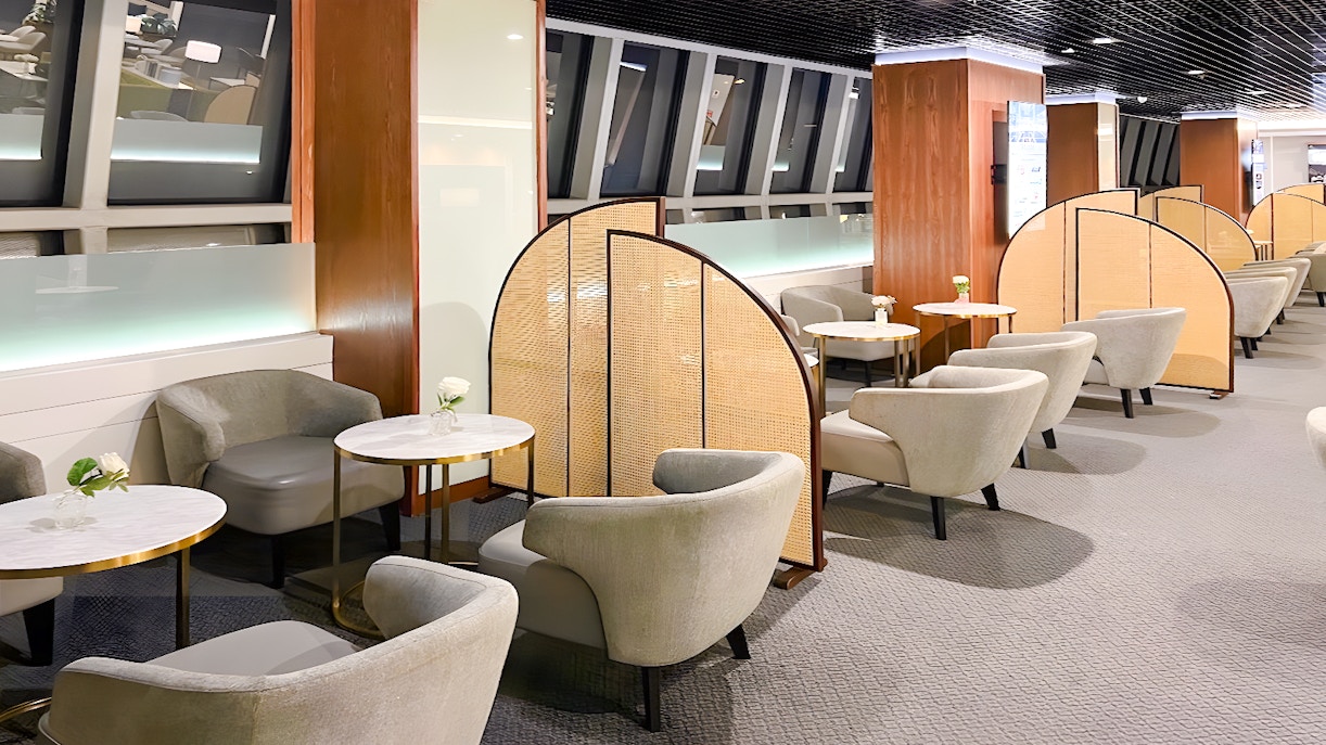 Business class lounge seating area at Coral Finest, Bangkok airport, Thailand.