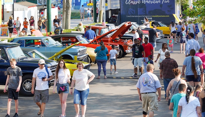 Crowd enjoying classic car show at Old Town, Orlando.