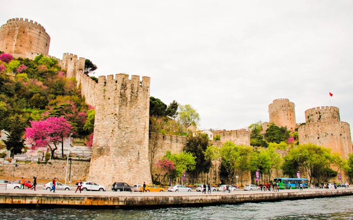 Rumeli Fortress along the Bosphorus during a sightseeing boat cruise in Istanbul.