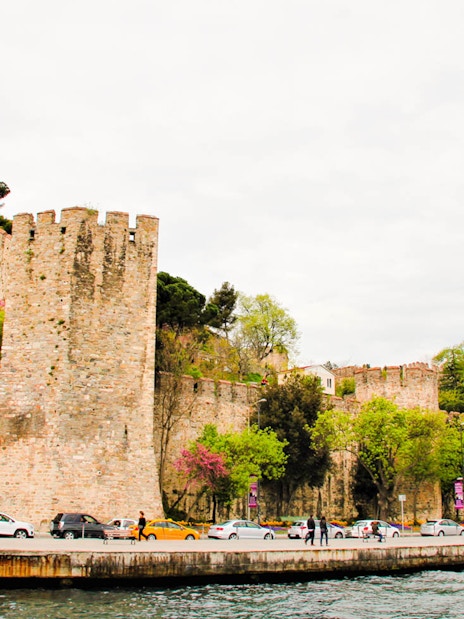 Rumeli Fortress along the Bosphorus during a sightseeing boat cruise in Istanbul.