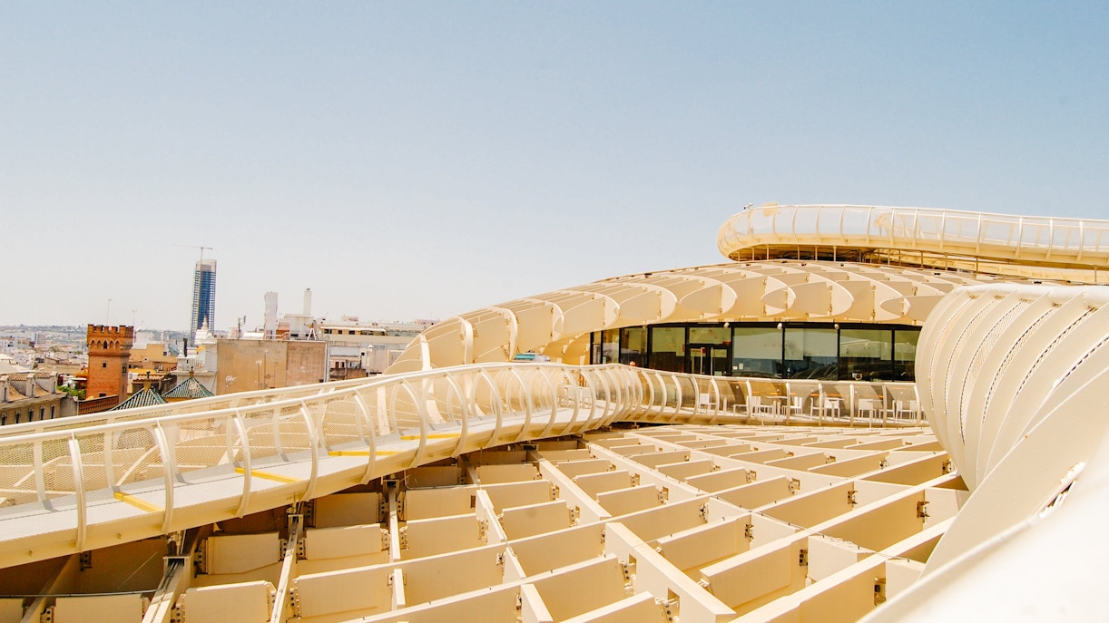 Setas de Sevilla viewing deck with cityscape in the background.
