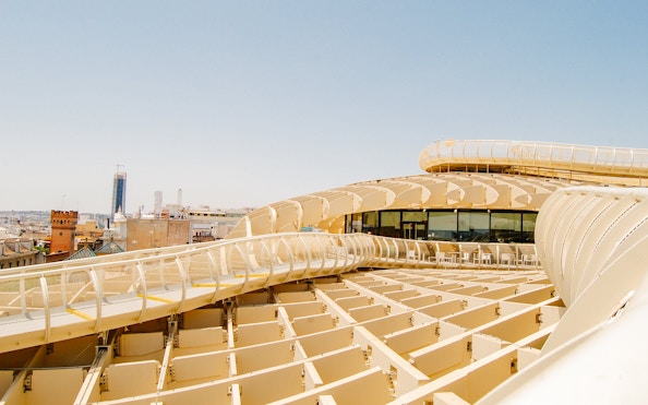 Setas de Sevilla viewing deck with cityscape in the background.