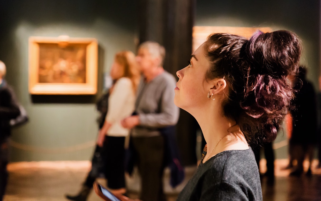Person observing artwork in a Barcelona museum.