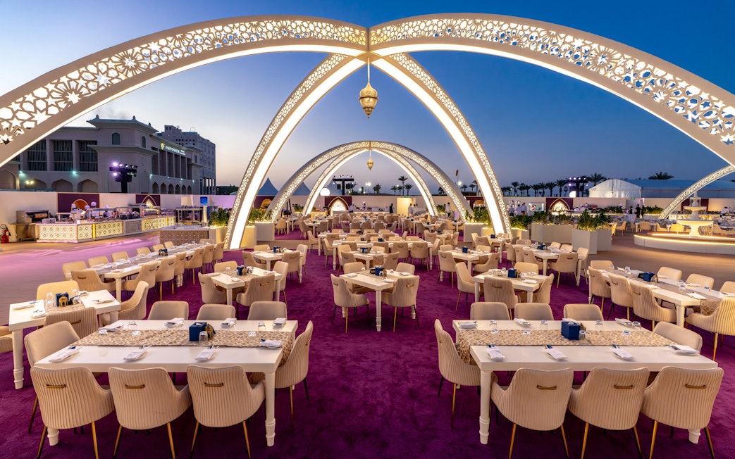 Terrace set for Iftar and Suhoor at Asateer tent, Atlantis The Palm, Dubai.