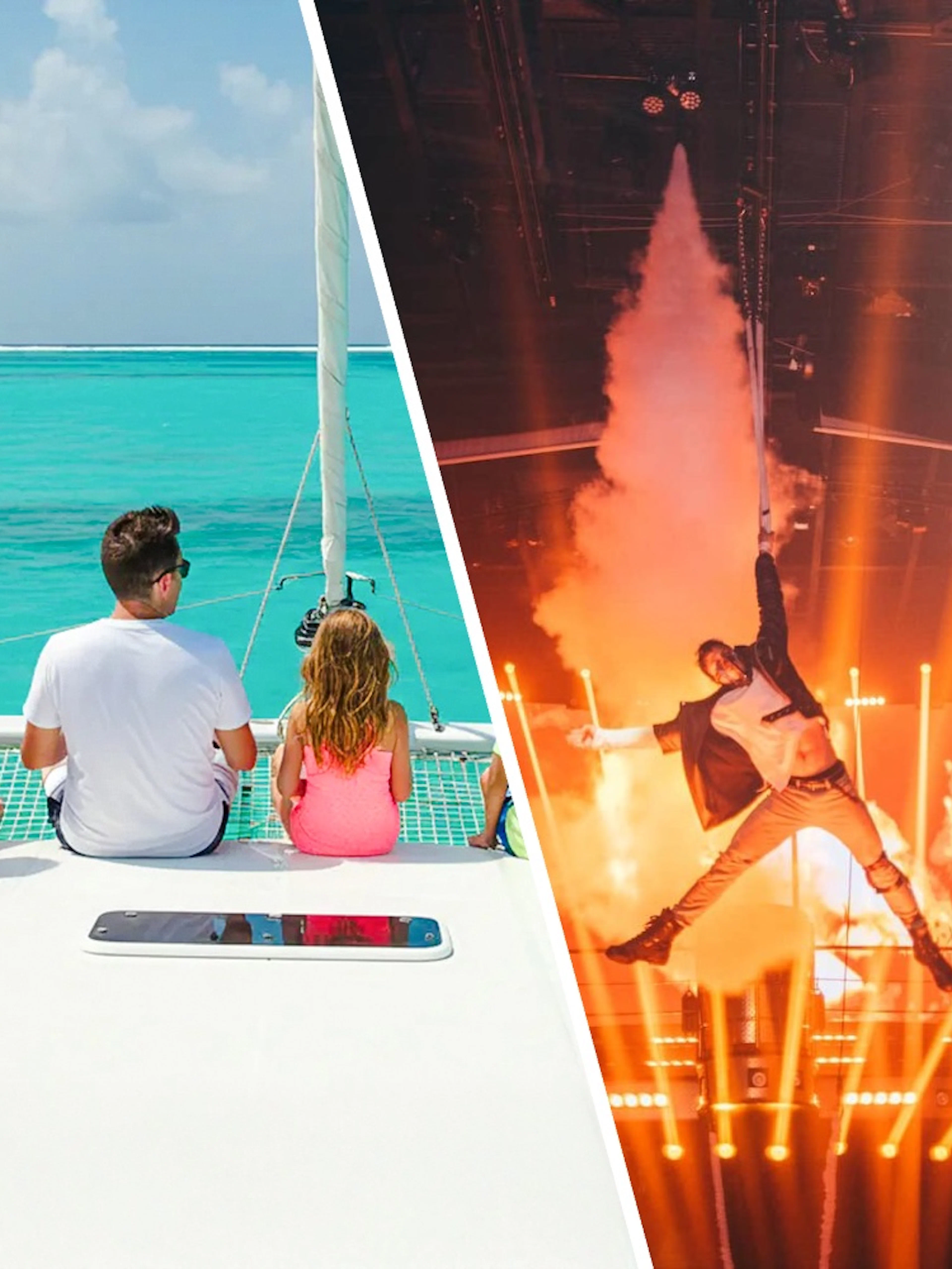 Catamaran sailing in Isla Mujeres and Mad Max performance at Coco Bongo Show, Cancún.