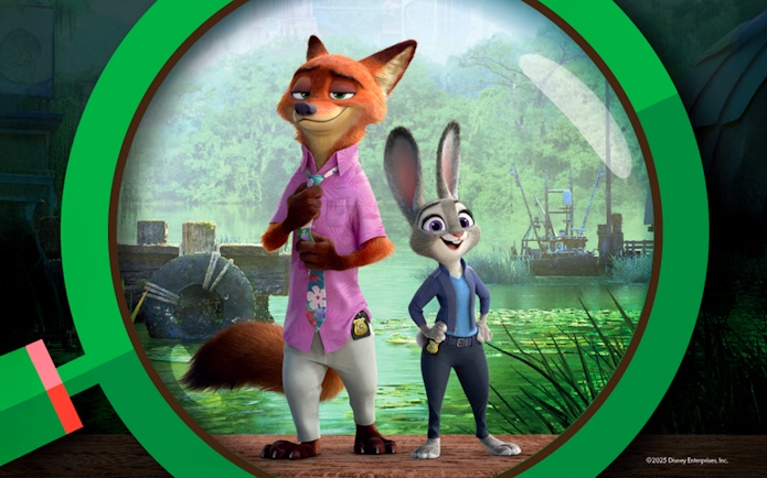 Animated characters in a forest setting, Zootopia 2 activities at Mandai Wildlife Reserve
