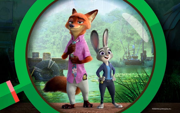 Animated characters in a forest setting, Zootopia 2 activities at Mandai Wildlife Reserve