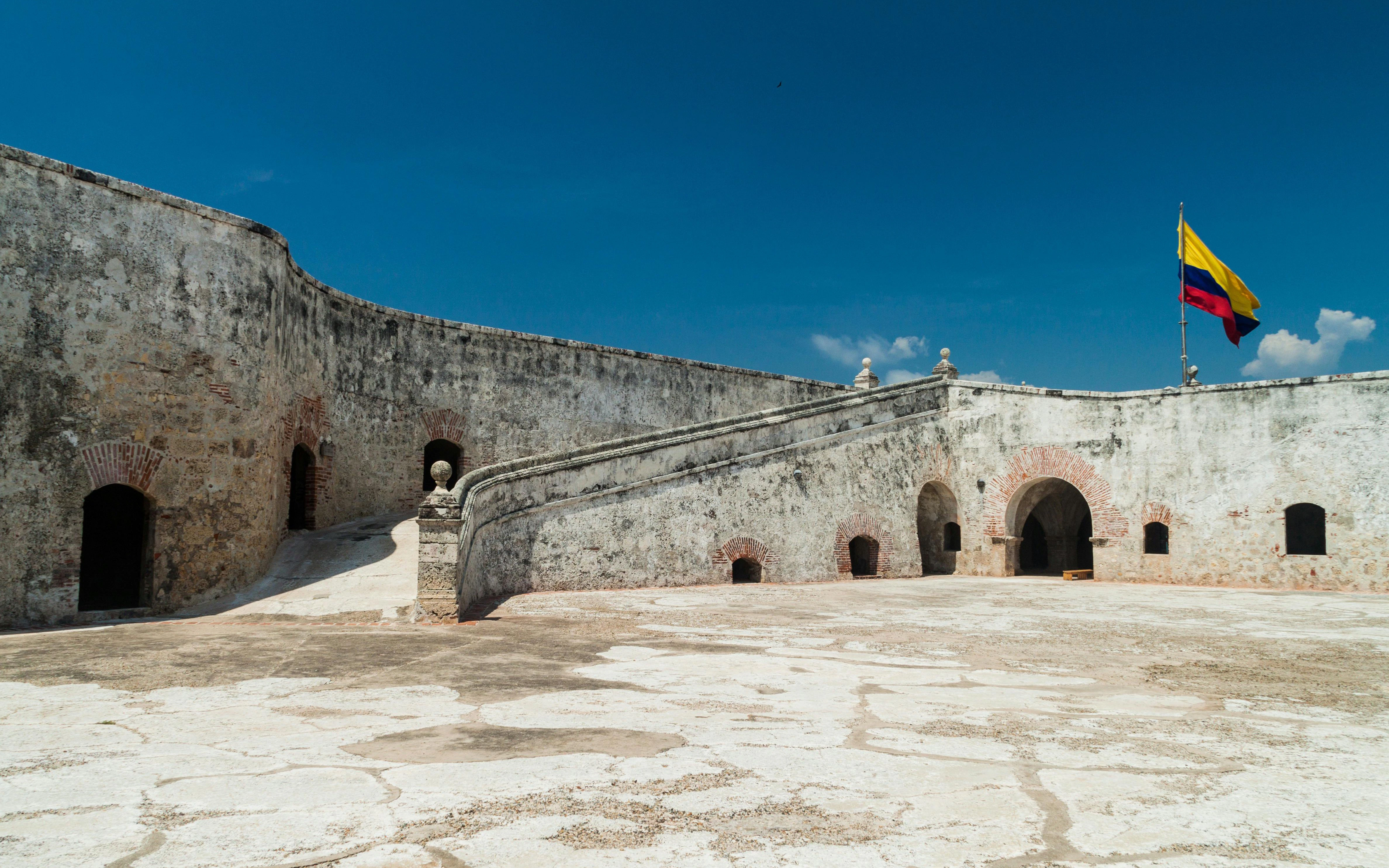 Fort of San Fernando de Bocachica with Colombian flag, Cartagena, Colombia.