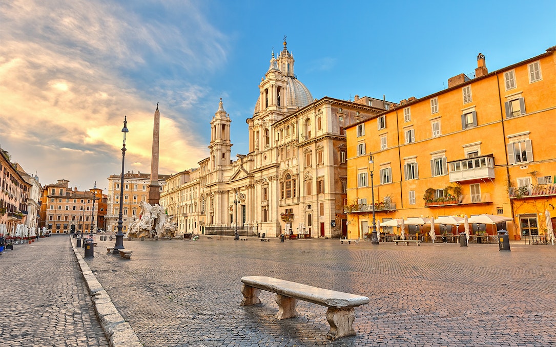Piazza Navona with Sant'Agnese in Agone church and Fountain of the Four Rivers in Rome.