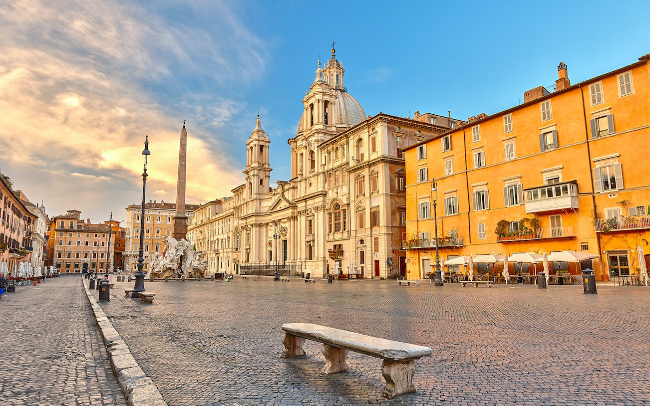 Piazza Navona with Sant'Agnese in Agone church and Fountain of the Four Rivers in Rome.