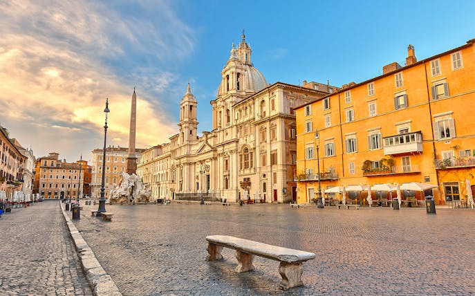 Piazza Navona with Sant'Agnese in Agone church and Fountain of the Four Rivers in Rome.