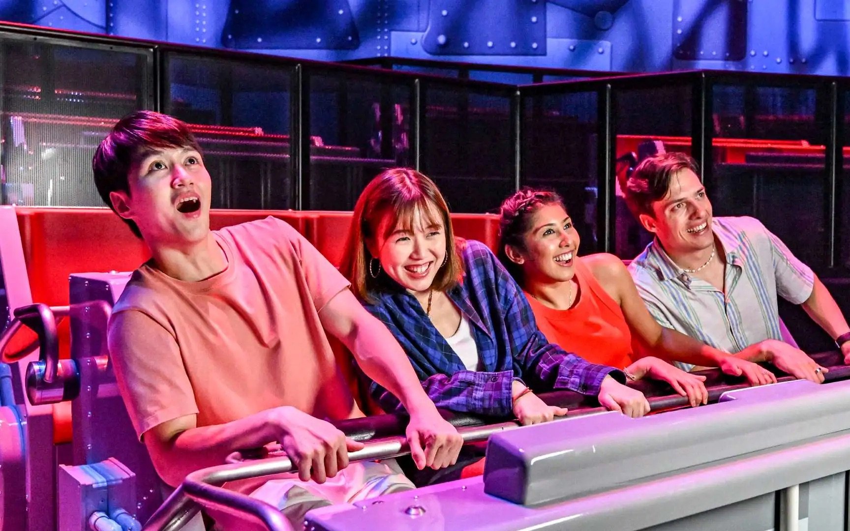 Visitors enjoying a thrilling ride at Universal Studios Singapore.