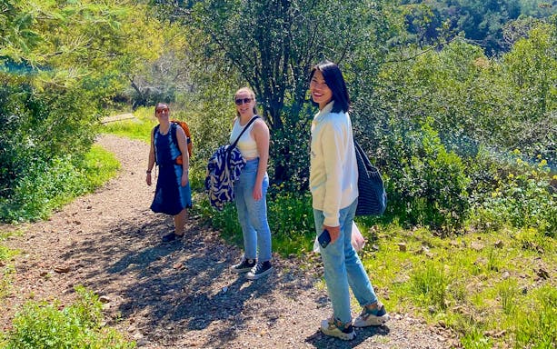 Guests walking on a forest trail in Princess Island.