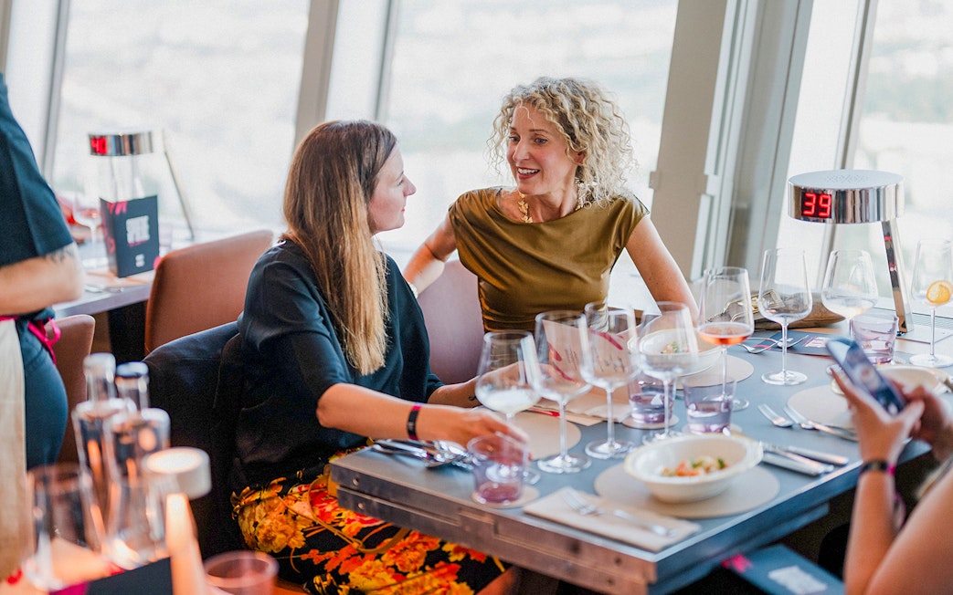 Guests dining at the Berlin TV Tower restaurant.