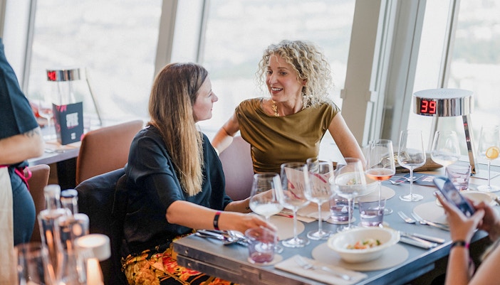 Guests dining at the Berlin TV Tower restaurant.