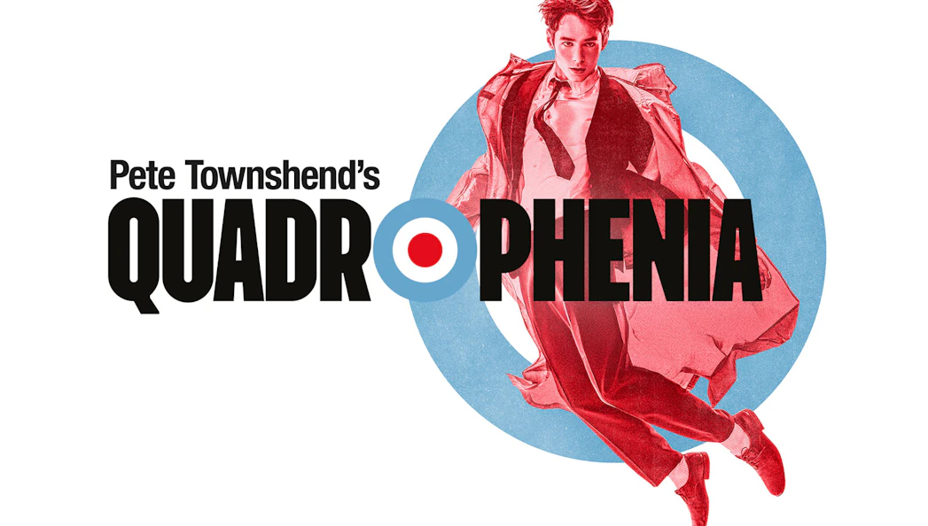 Quadrophenia logo with a person in a red suit and blue circle background
