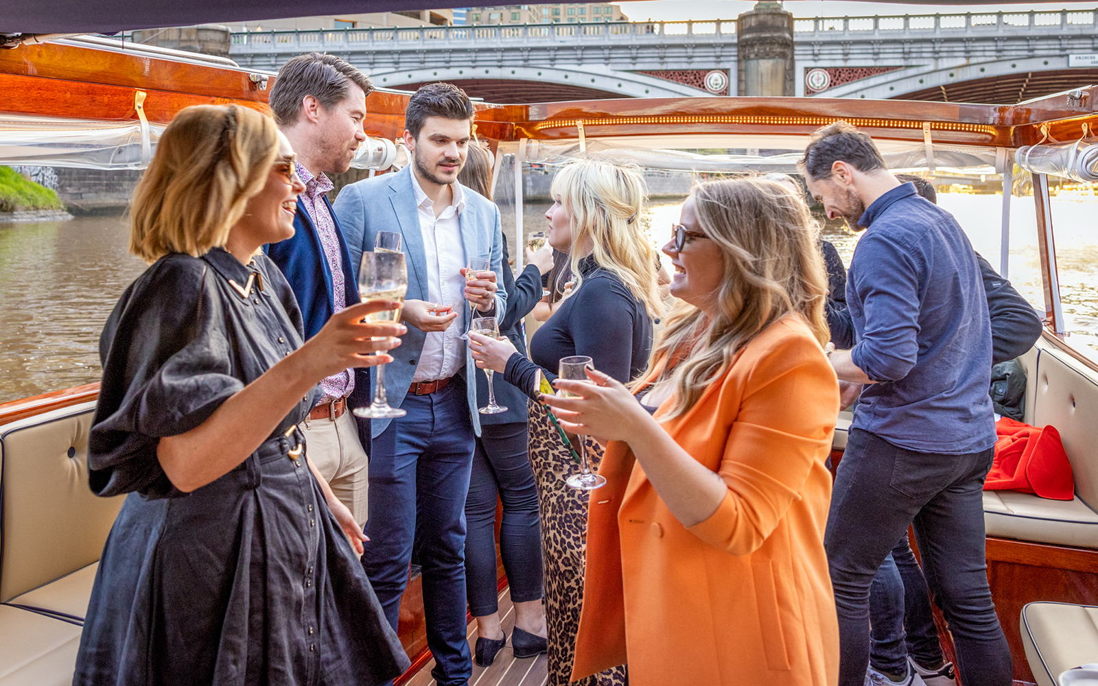 Passengers enjoying a sunset cruise on the Yarra River, Melbourne.