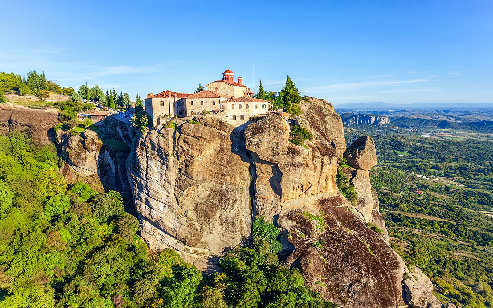 Saint Stephen Holy Monastery perched on a cliff in Meteora, Greece.