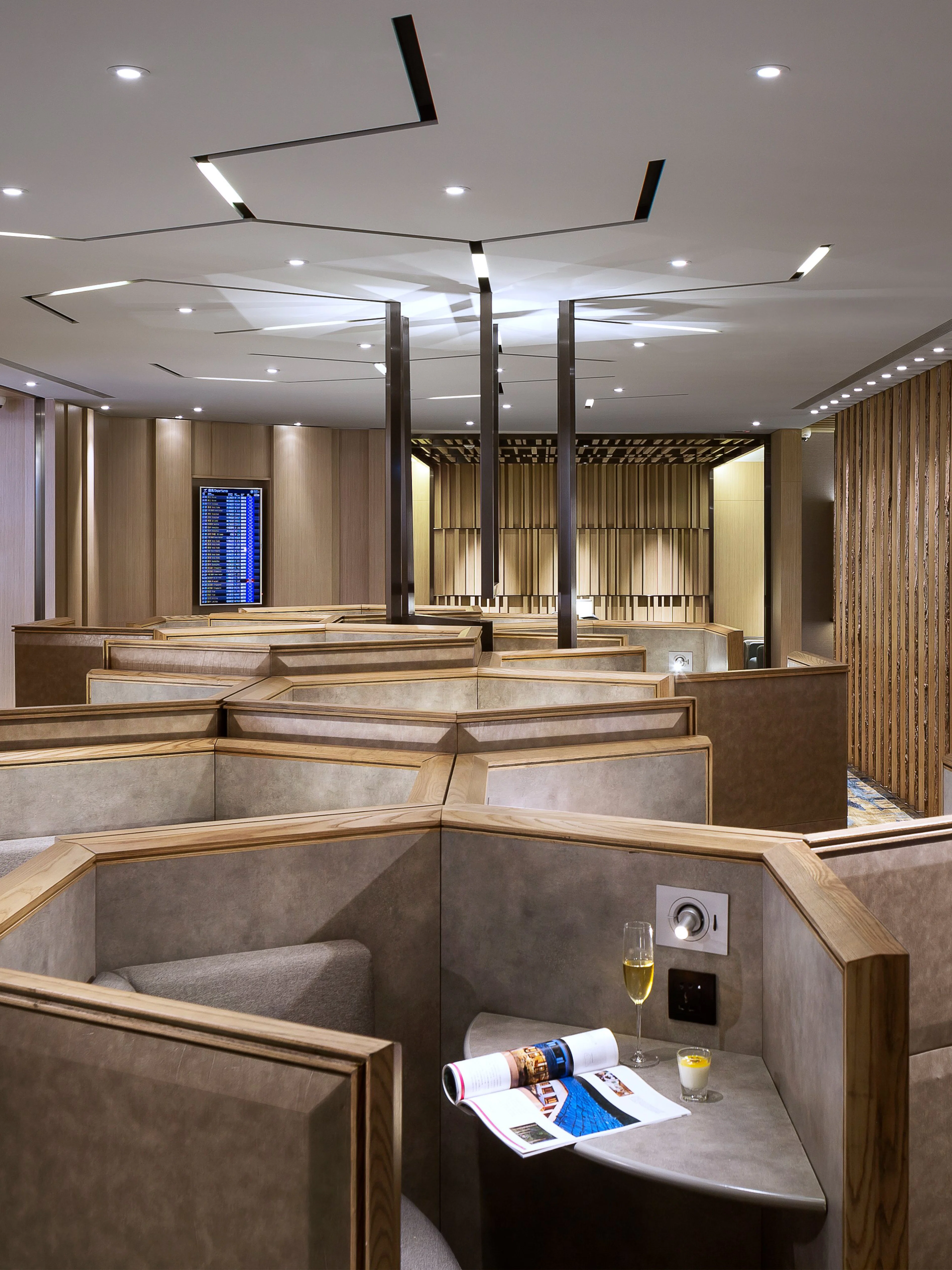 Plaza Premium Lounge seating area in ZONE D, Taipei, Taiwan with private booths.