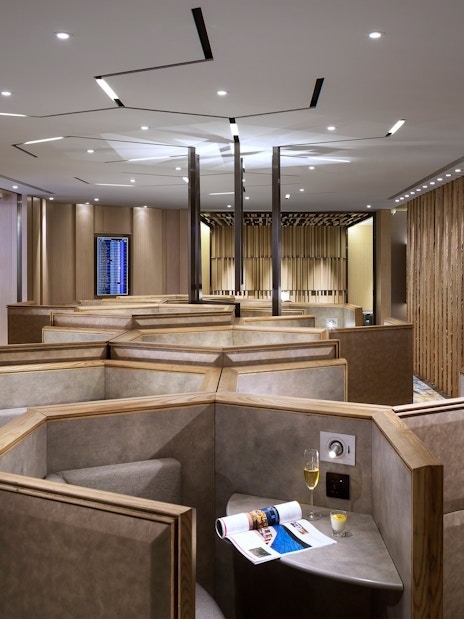 Plaza Premium Lounge seating area in ZONE D, Taipei, Taiwan with private booths.
