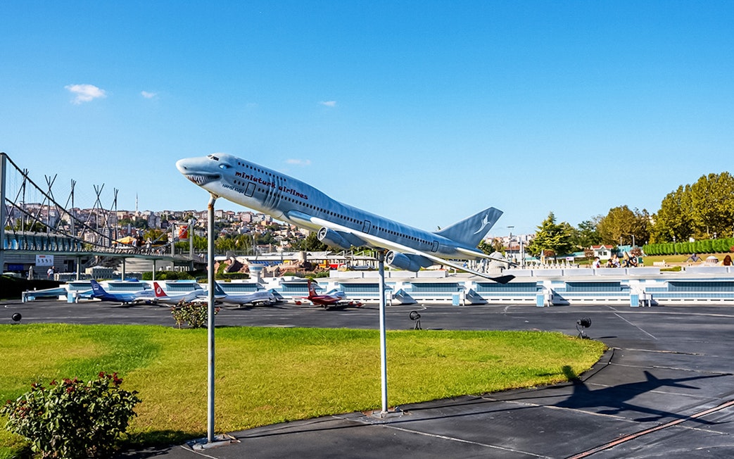 Miniature airplane display at Istanbul Miniatürk park.
