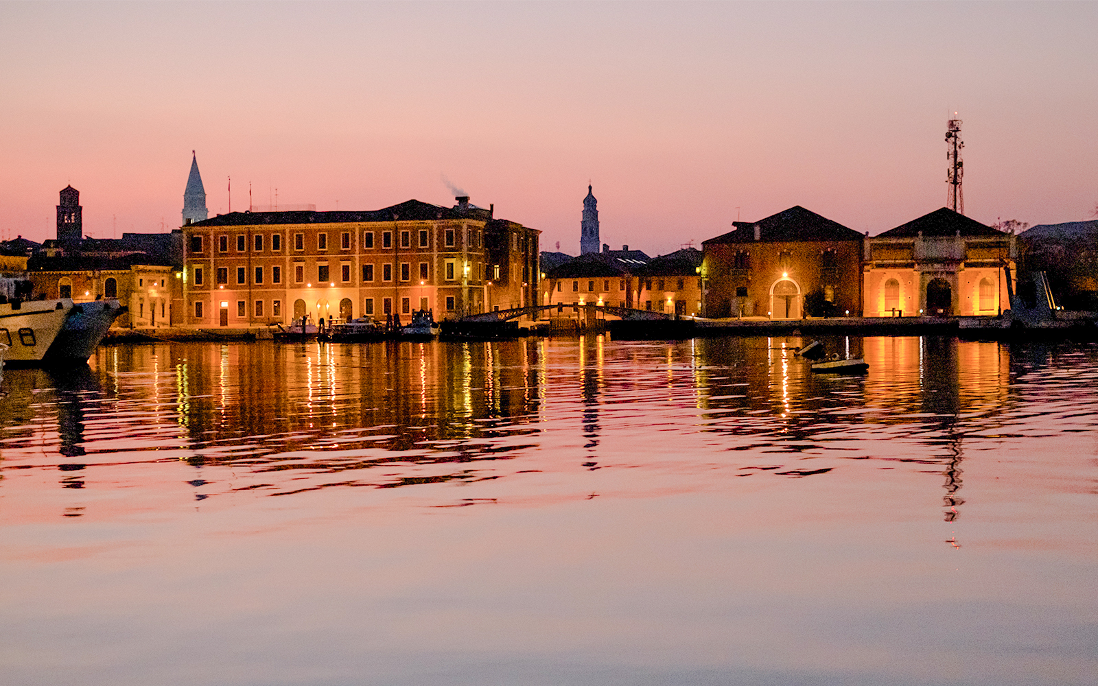 Twilight view on the naval arsenal of Venice, italy