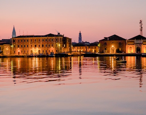 Twilight view on the naval arsenal of Venice, italy