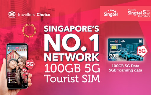 Singtel 5G Tourist SIM card with 100GB data offer in Singapore.