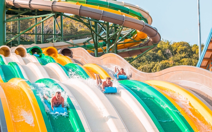People enjoying waterslides at Sun World Hon Thom in Phu Quoc.