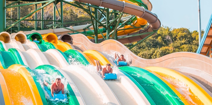 People enjoying waterslides at Sun World Hon Thom in Phu Quoc.