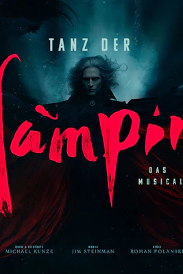 Poster for Dance of Vampires musical in Stuttgart with vampire figure and red text.