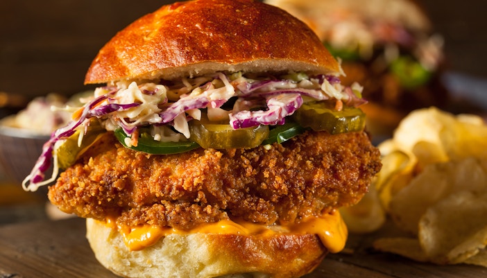 Chicken burger with melted cheese