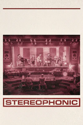 Musicians performing in a recording studio with sound engineers, labeled "Stereophonic.