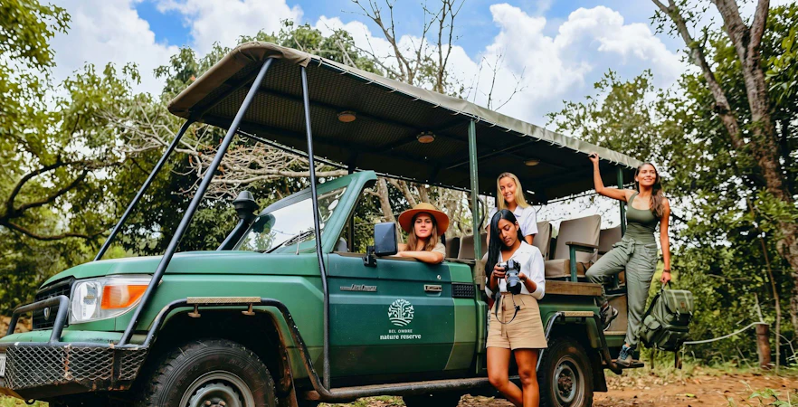 4x4 vehicle with tourists on a Bel Ombre safari in a nature reserve.