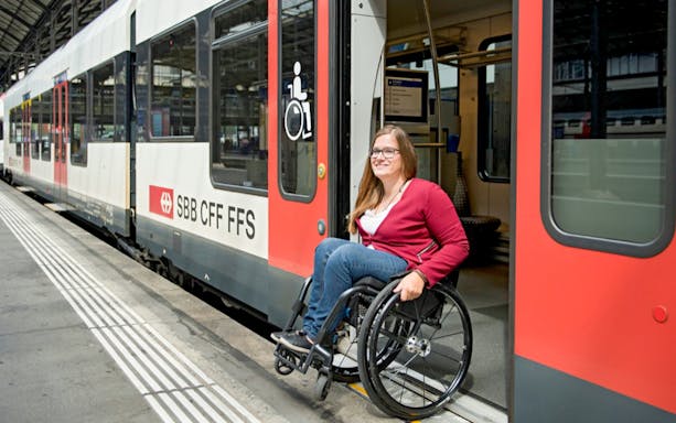 Train with wheelchair access at Basel Train Station.