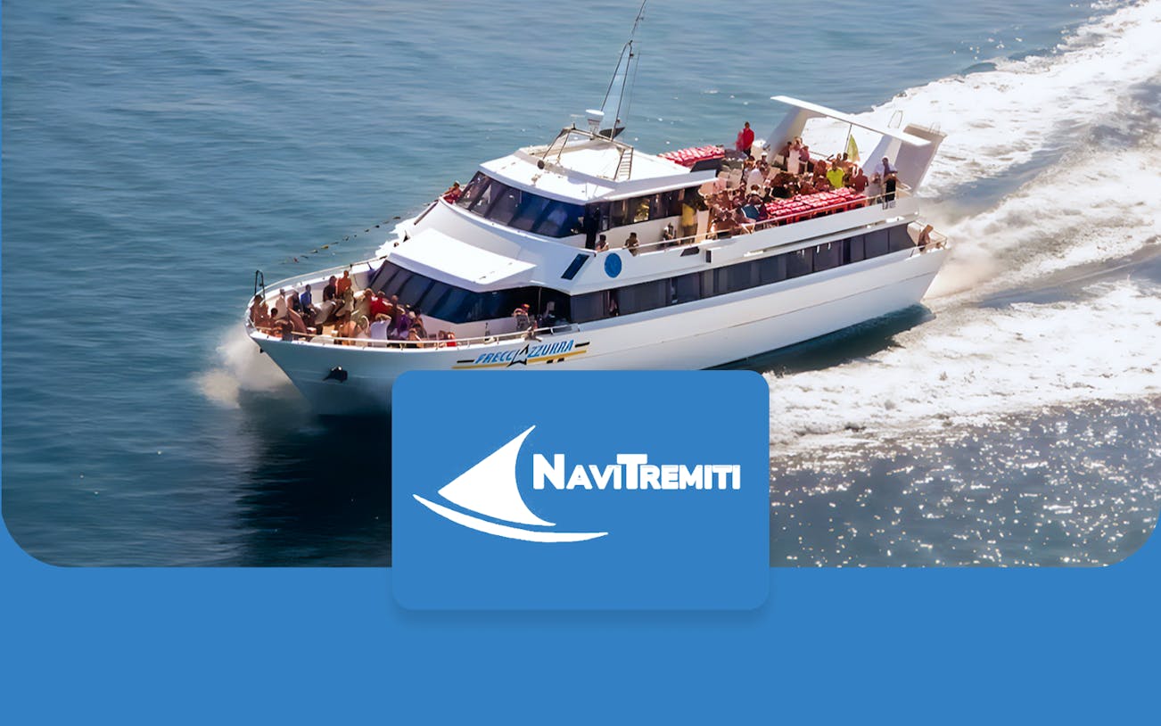 Ferry traveling from Peschici to Tremiti Islands on clear blue water.