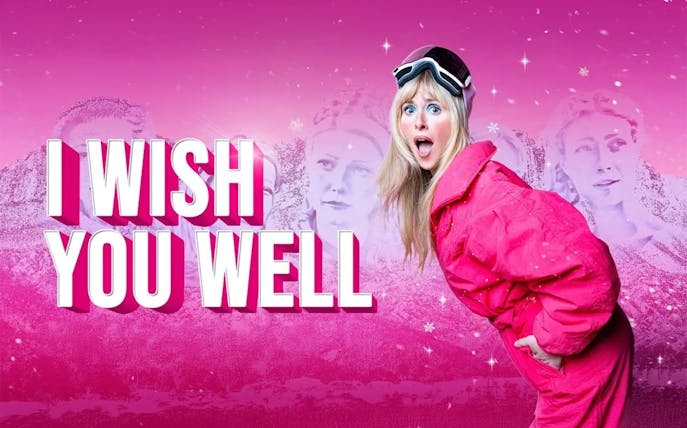 Musical poster for "I Wish You Well" featuring a woman in ski gear with a pink background.
