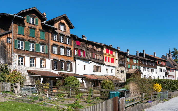 Werdenberg village with traditional Burgher homes featuring wall art and paintings.