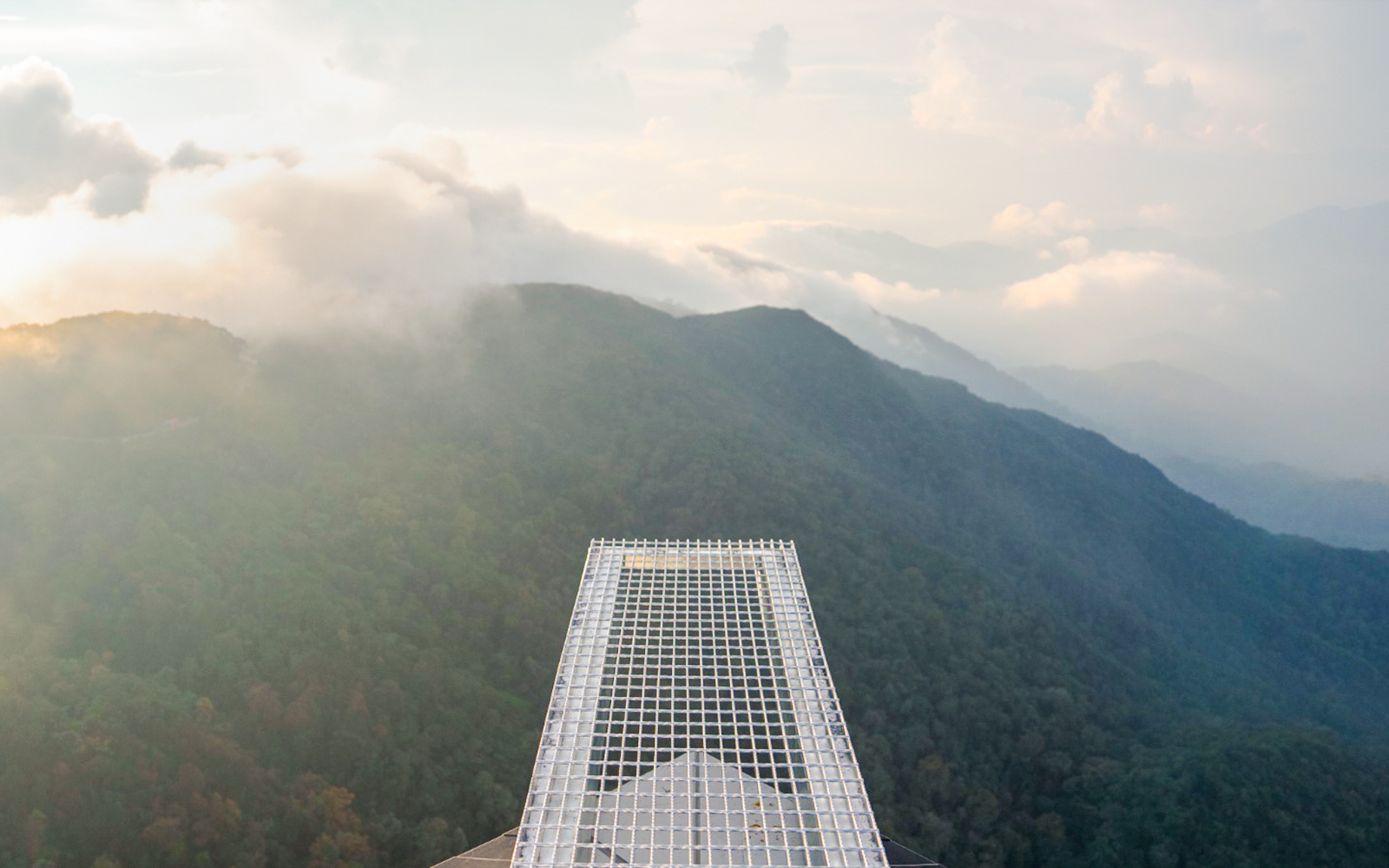 Viewing platform at Hoverland, Wyndham Ion Majestic Hotel, Genting Highlands with misty mountain backdrop.