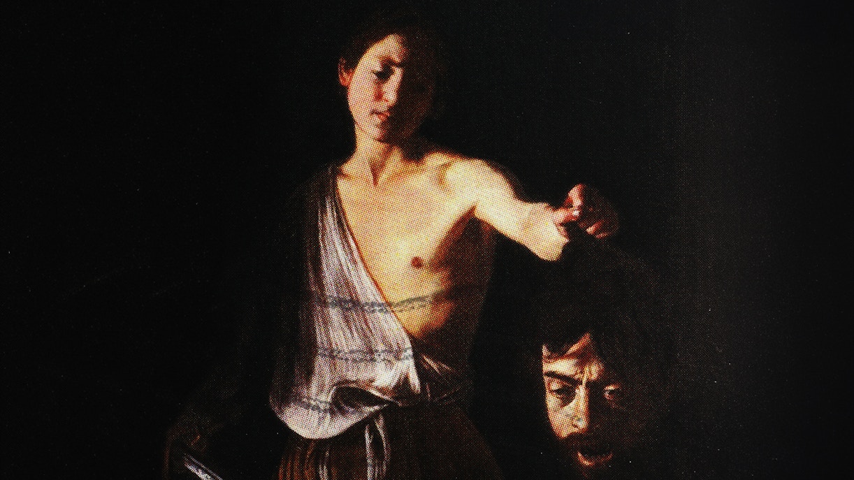 Caravaggio's "David with the Head of Goliath" painting at Galleria Borghese, Rome.