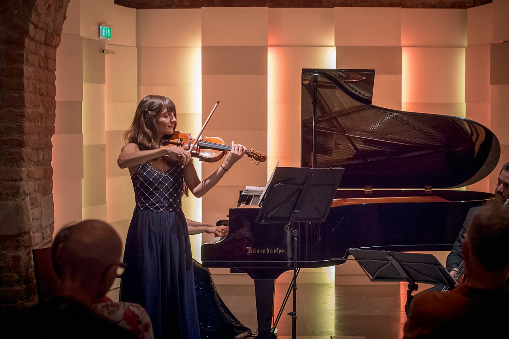 Violinist performing with piano accompaniment at Mozarthaus Vienna concert.