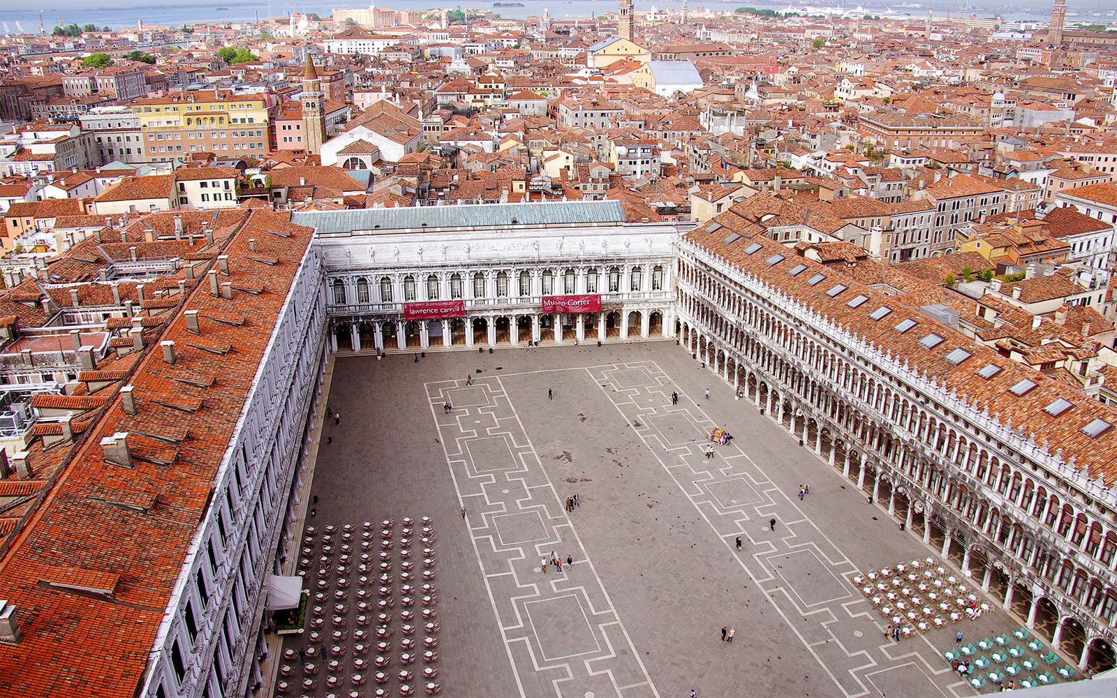 Aerial view of St. Mark’s Square with Procuratie Nuove in Venice, Italy.