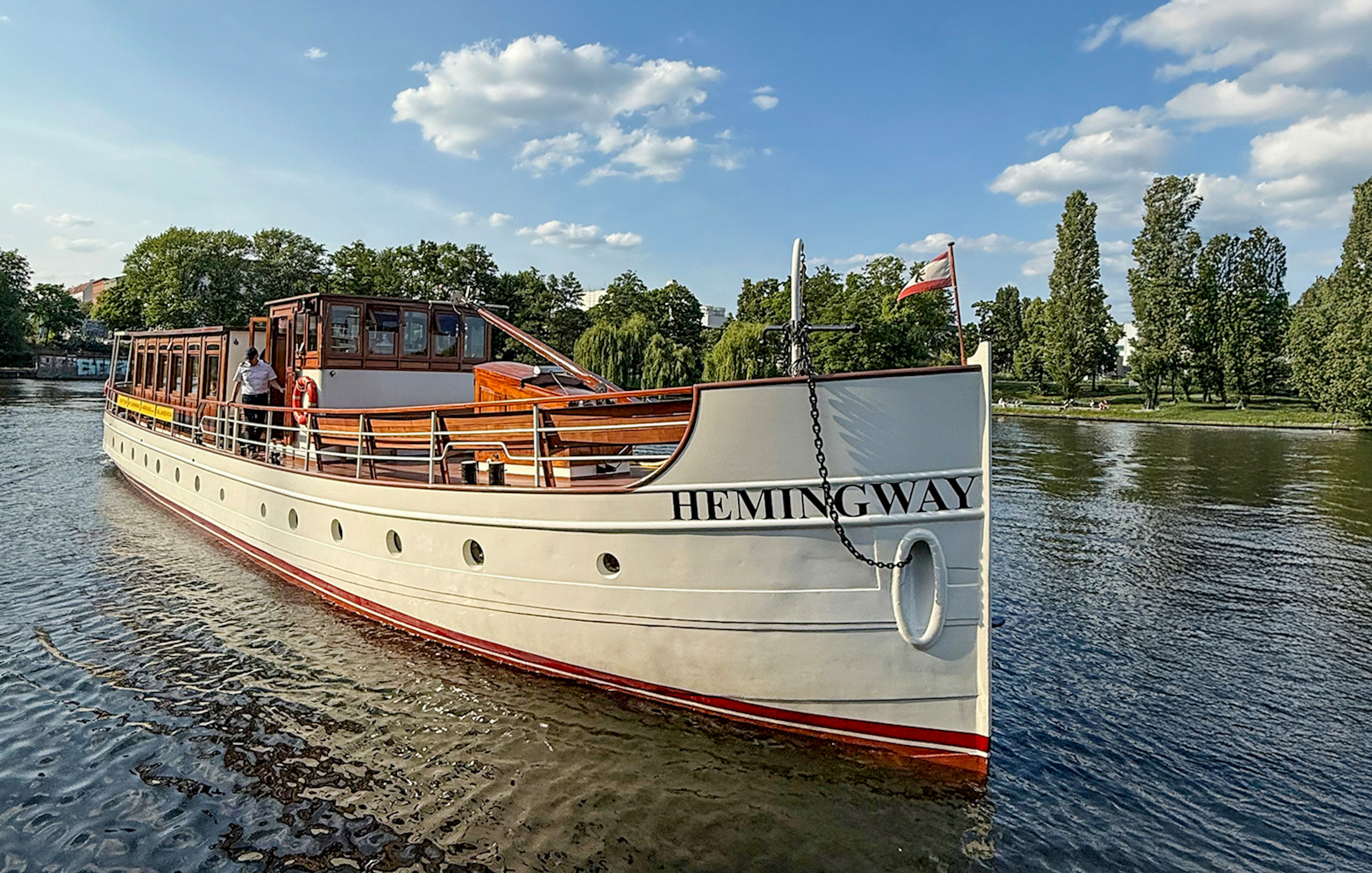 Hemingway boat on river during Berlin Sightseeing Cruise tour.