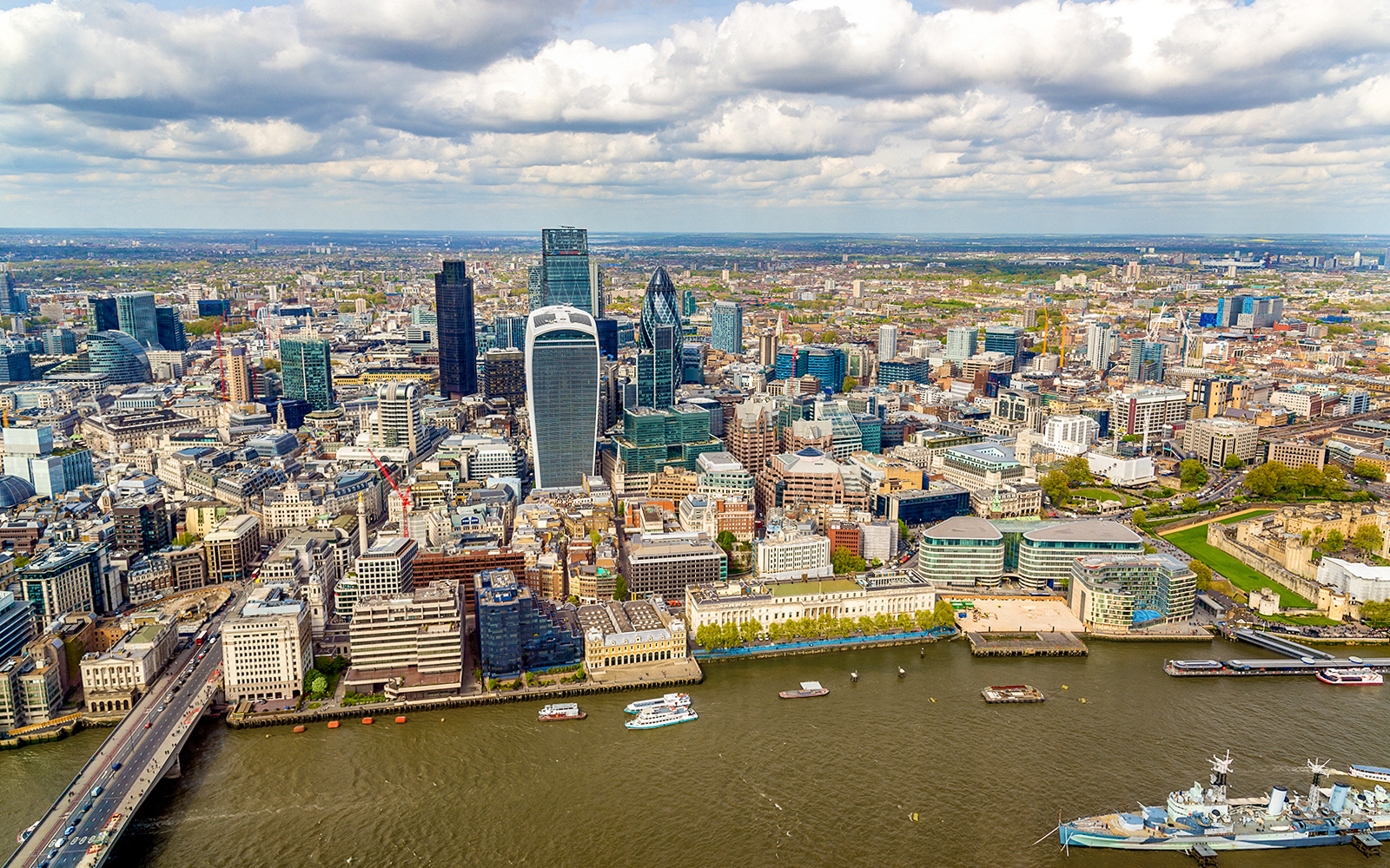 View from The Shard overlooking London cityscape.