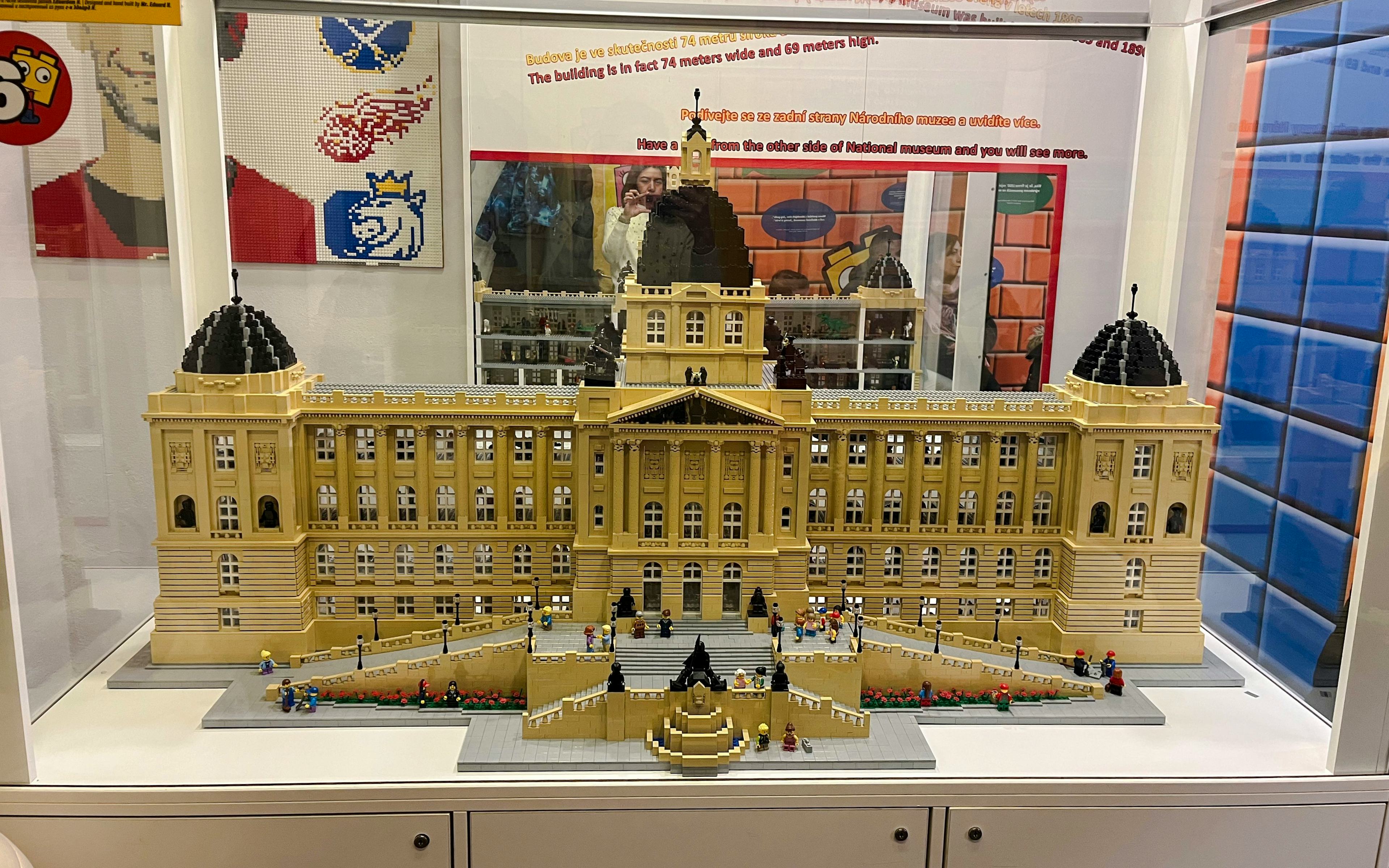 Lego model of a historic building at the Museum of Bricks in Prague.