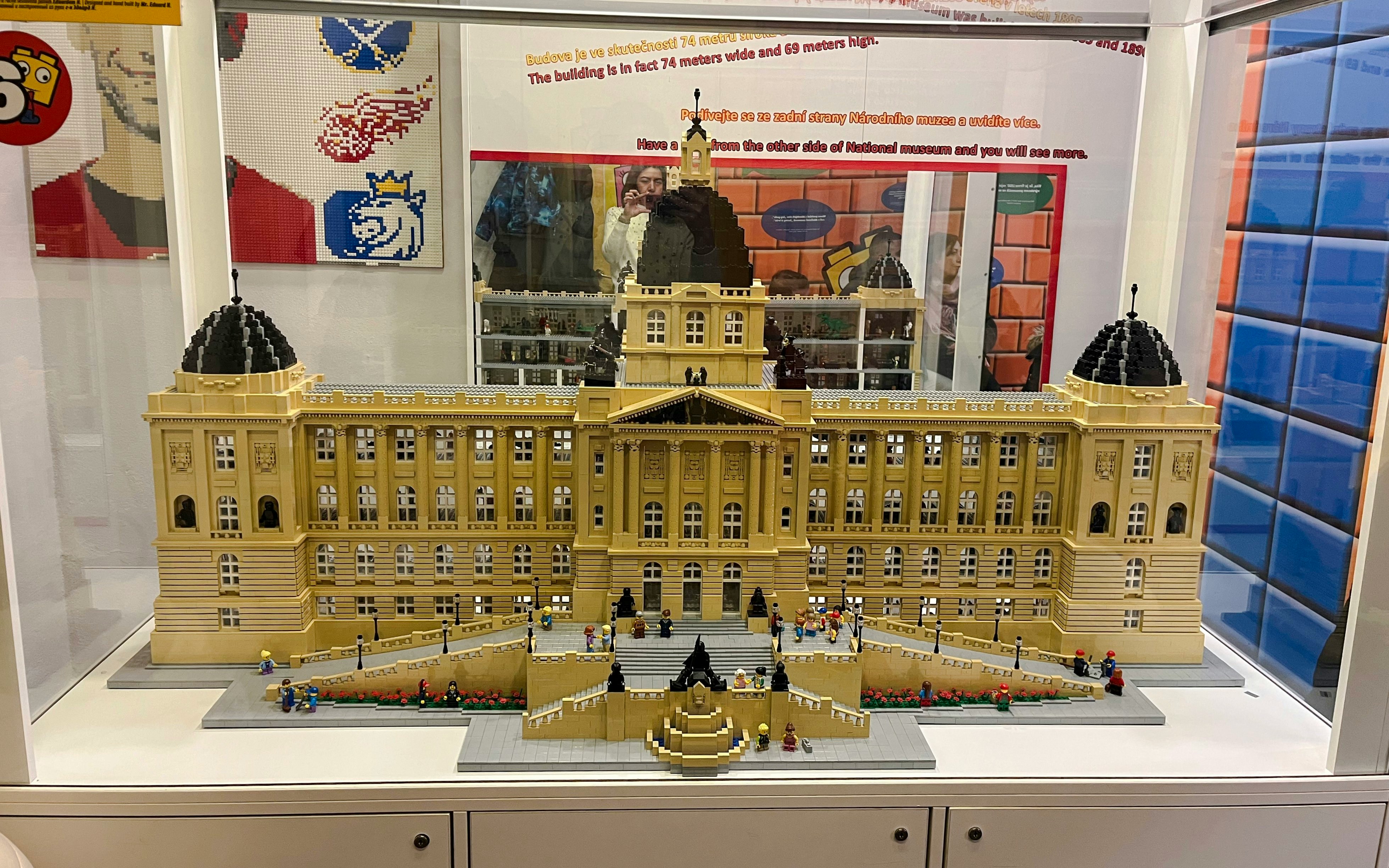 Lego model of a historic building at the Museum of Bricks in Prague.