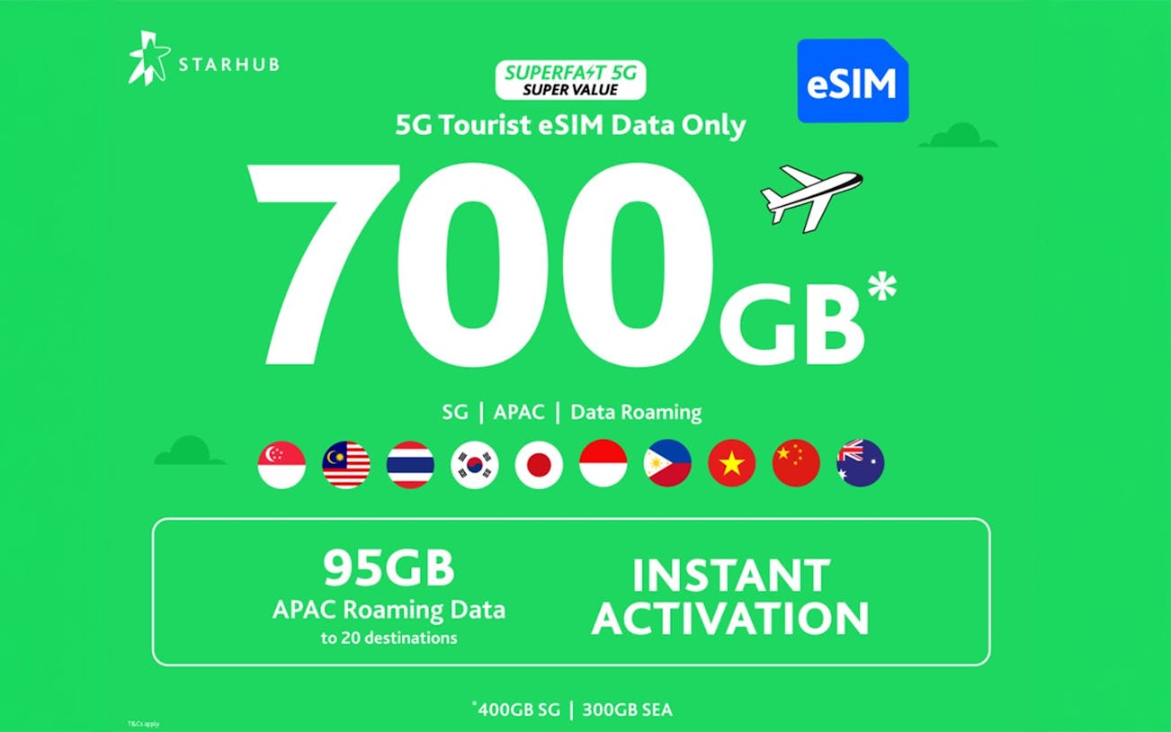 5G eSIM card with 700GB data for Singapore, APAC roaming, airport and Bugis Station pick-up.